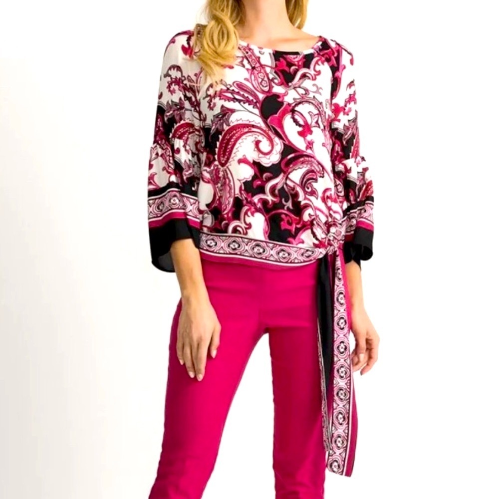 Joseph Ribkoff Vanilla Multi Paisley Top, Bell sleeves, Boho, like new, Geo‌